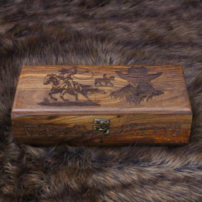 Cowboy Hand-carved Wooden Box