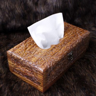 Hand-carved Wooden Tissue Box