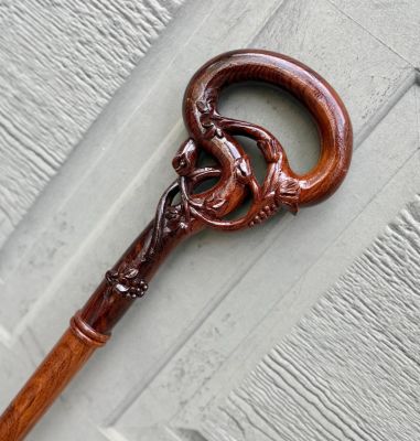 Hand Carved Rosewood Walking Cane: Lightweight Handmade Wooden Stick