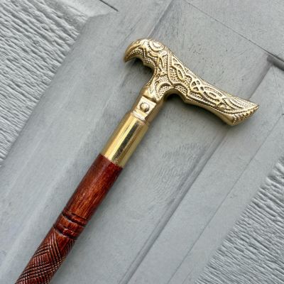 Hand Carved Rosewood Walking Cane: Brass Claw Handle, Lightweight