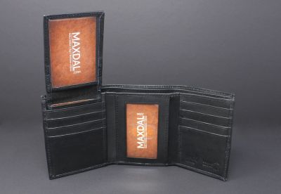 RFID cowhide leather tri-fold wallet with a slide out removable card case