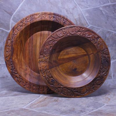 Pair of 2 Handmade Rose Wooden Plate