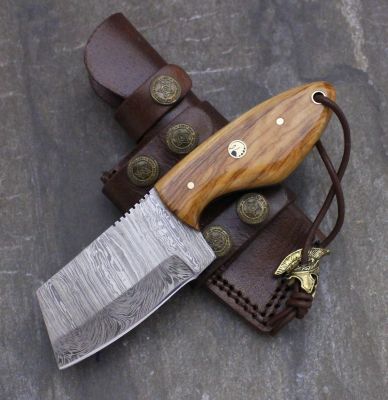  Damascus Steel Custom Handmade Hunting Skinning Mini Cleaver Knife 7"