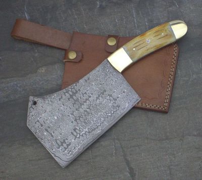 BILL THE BUTCHER DAMASCUS STEEL Custom Handmade Kitchen Chef CLEAVER KNIFE 12.5" A