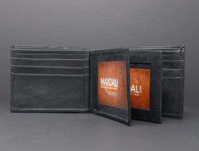 RFID cowhide leather bi-fold wallet