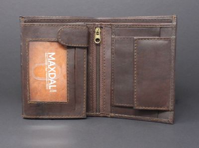 RFID cowhide leather bi-fold vertical wallet